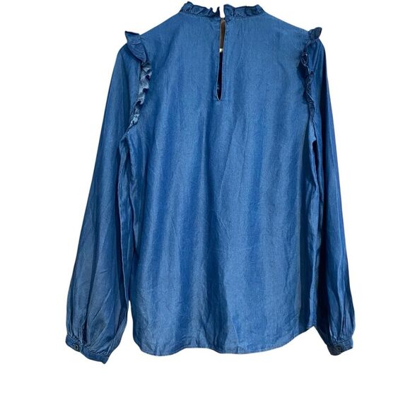 Kate Spade Chambray Embroidered Balloon Sleeve Top Size Medium - Picture 5 of 10